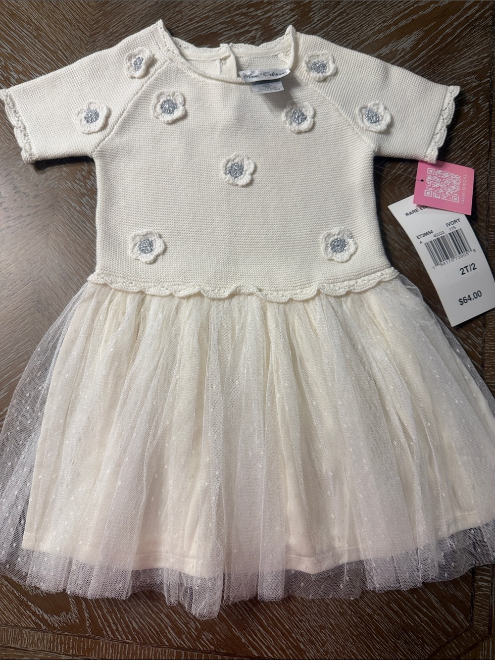Rare Editions Ivory Knit Top Tulle Skirt Floral Dress